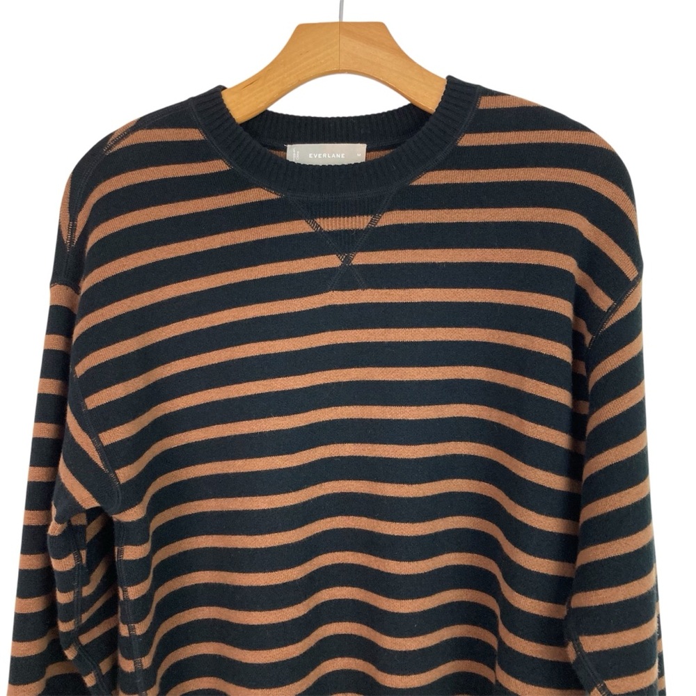 Everlane Black and Brown Striped Crewneck Sweater Medium - Picture 5 of 11